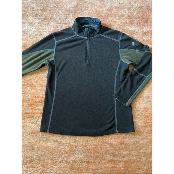 KUHL Revel 1/4 Zip Sweater Fleece Jacket Pullover Medium Olive Green & Charcoal - Picture 2 of 9